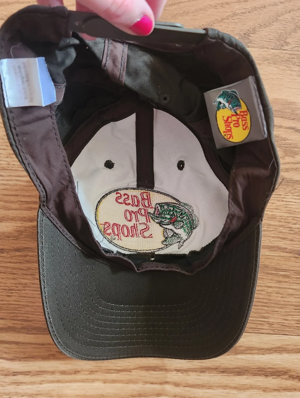 EUC Bass Pro Shops Olive Green Hat with Yellow Patch and Red Logo